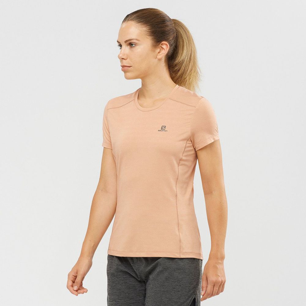 SALOMON XA Philippines - Women's Tee Shirts - Beige | 795643-CGL